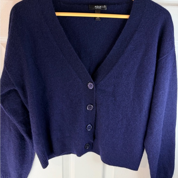 Aqua Cashmere 100% cashmere Navy V-Neck Cropped Cardigan M - Picture 7 of 8